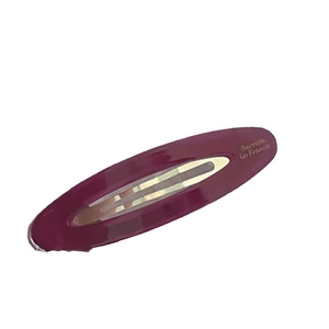 Hollow oval acetate hair clip in deep purple with golden Barrette La France text engraving
