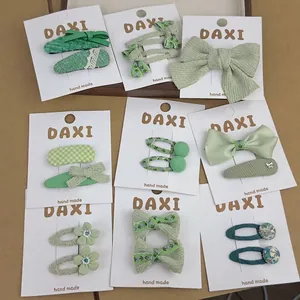 Fresh Green Floral Fabric Bow Hair Clips For Girls Handmade Embroidery Bowknot Hair Ties Sweet Korean Style Children Hair Accessories