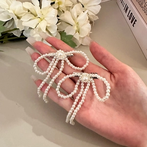 Elegant Faux Artificial Pearl Bow Hair Clip With Long Tassel Duckbill Side Fringe Clip Sweet Hair Decoration For Women Girls