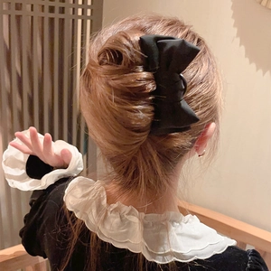 Elegant large black fabric bow hair claw clip for traditional Chinese Hanfu hairstyles