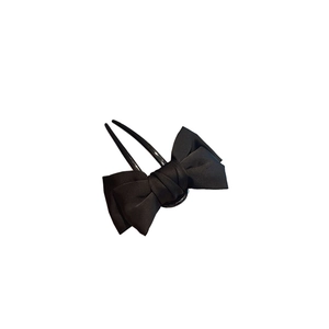 Elegant black double-layered satin bow hair pin with U-shaped fork for Chinese styles