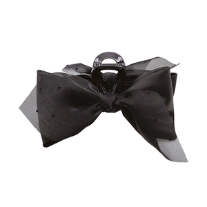 French vintage style black satin and polka dot mesh bow shark hair claw clip for women