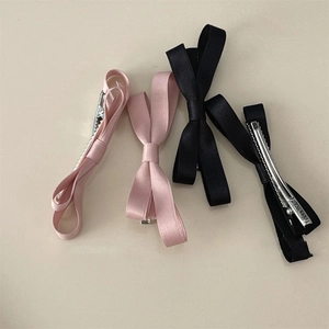 Pink and black satin bow hair clips with flawless engraved metal clips for women