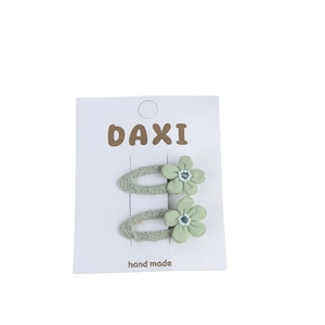 Spring fresh green floral embroidered fabric bow hair clips for kids on brand card