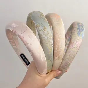 Set of 4 vintage Chinese embroidery fabric sponge headbands with handmade silk flower patterns
