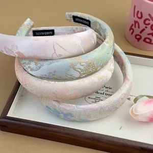 Jacquard satin headband set for women with vintage floral pattern and handmade label