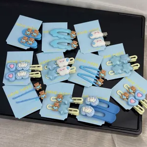 Süßes blaues Bären- und Herz-Haarspangen-Set mit Wolken- und Schleifendesign
