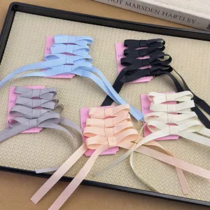 Elegant ribbon bow hair clips set in five colors with long streamers for women