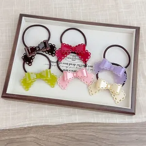 Korean Style Sweet Candy Color Bowknot Hair Tie High Elastic Hollow Out Resin Bow Ponytail Holder Fashion Hair Accessories