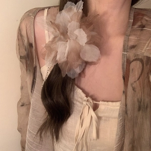 New Chinese style hair claw clip featuring large chiffon flower and retro tassel design