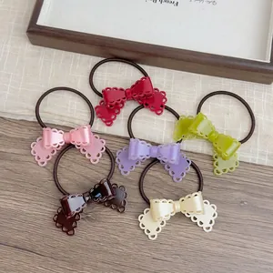 6-piece set of colorful candy-colored bow hair ties with high elastic rubber bands for girls