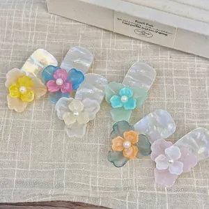 Pinza para el Cabello de Flor de Acetato Dulce Con Perla Artificial de Imitación Pinza Lateral para Flequillo Estilo Coreano Accesorios para Mujer