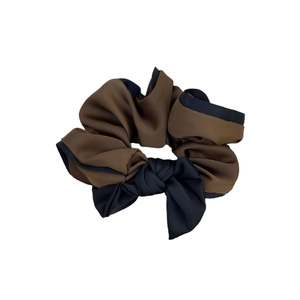 Brown and black bow hair scrunchie made of high elasticity chiffon fabric for women