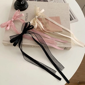 Barrettes à nœuds en dentelle rose noir et beige avec tulle élégant à pois fins