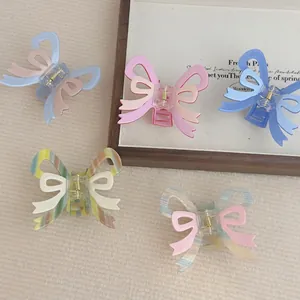 French Style Acetate Bow Hair Claw Clip Creamy Color Striped Bowknot Hair Clip For Women Korean Fashion Hair Accessories