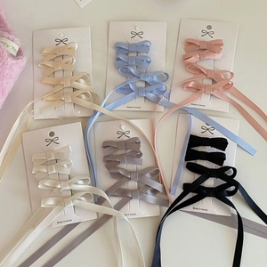 Ensemble de Barrettes à Cheveux Nœud en Tissu Fait à la Main Longs Rubans Pinces à Bec de Canard Accessoires de Cheveux Mignons pour Femmes