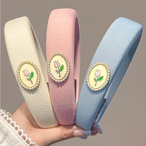 Bandeau Épais Rétro Français Tulipe Künstliche Perle Tissu Éponge Serre Tête Élégant Floral Accessoires De Cheveux Pour Femmes Décor De Fête Quotidien