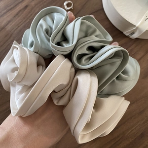 Elegant Morandi color large scrunchie set in mint green and beige fabric for hair