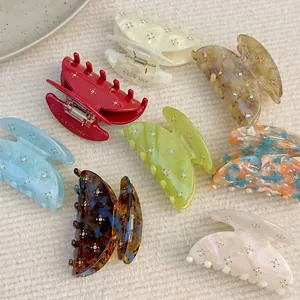 Pince à Cheveux en Acétate Style Coréen avec Strass Ciel Étoilé pour Femme Élégant Motif Marbre Écaille de Tortue Accessoire Cheveux