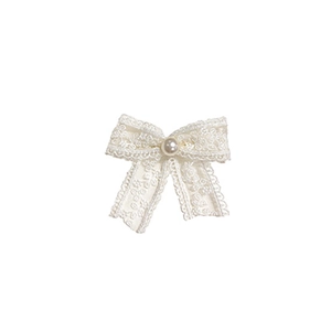 French vintage white lace bow hair clip with faux pearl detail on white background
