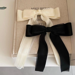 Barrette à Cheveux Élégante Française avec Grand Nœud en Chiffon et Long Ruban Pince à Ressort en Tissu pour Femme