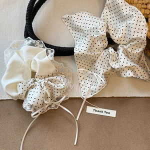 Korean Style Polka Dot Bow Lace Scrunchie Balletcore Ribbon Hair Ring For Women Sweet French Vintage Hair Accessories