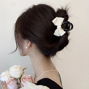 Pince à Cheveux Élégante à Nœud en Dentelle pour Femmes Doux Broderie Florale Accessoires de Cheveux en Résine Pince Requin