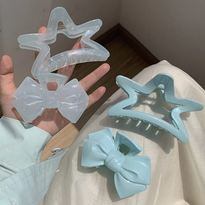 Sweet Mint Blue Star And Bow Hair Claw Clips For Women Korean Resin Shark Hair Clips Fresh Summer Hair Accessories