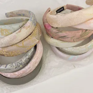 Chinese Style Jacquard Floral Sponge Headband Vintage Embroidery Wide Thickened Fabric Hair Band Handmade Hair Accessories