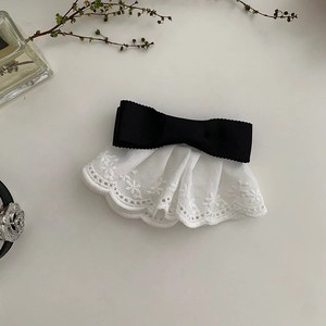 Pince à Cheveux Vintage Français Femme Nœud en Ruban Noir Dentelle Brodée Blanche à Volants Épingle à Cheveux Élégante Douce Bijoux