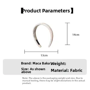 Detailed technical diagram showing 13cm width and 14cm height of the beige floral headband