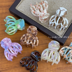 Elegant acetate claw clip in various marble and tortoiseshell patterns for high ponytails