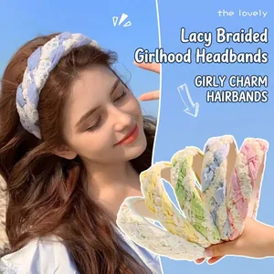 Lace Braided Headband Vintage Twist Knit Hair Hoop For Women Sweet French Style Wide Brim Non-Slip Fabric Hair Accessories