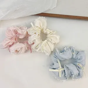 Scrunchies Coreani con Pizzo Künstliche Perle e Fiocco in Tessuto Elastici per Capelli Donna Eleganti per Uso Quotidiano e Feste