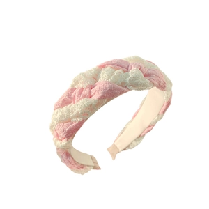 Chic pink and white lace braided headband with a stylish twisted texture for women