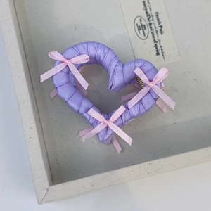French style purple heart-shaped hair claw clip with pink silk ribbon bows decoration