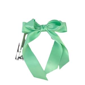 Elegant mint green satin bow hair clip with flowing ribbons for women hair styling