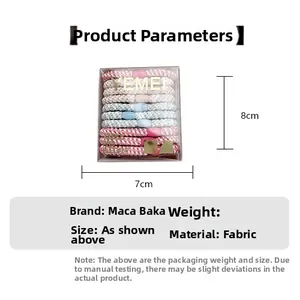 Detailed view of high-elastic woven hair bands set in a storage box showing dimensions