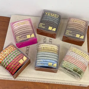 Set of 6 high elasticity woven hair ties in assorted colors and stylish gift boxes