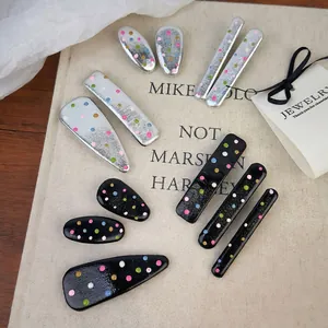 Pinces à Cheveux BB en Cuir Fait à la Main à Pois pour Femmes Jolies Barrettes Géométriques Colorées Accessoires Cheveux