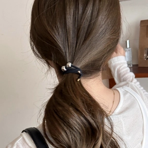 Minimalist elastic hair tie with silver and gold metal beads for elegant women hairstyles