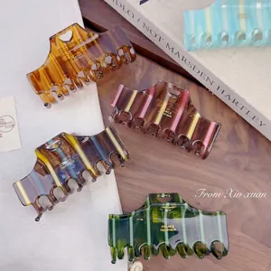 Set of large striped acetate shark hair claws with elegant France Handmade gold lettering