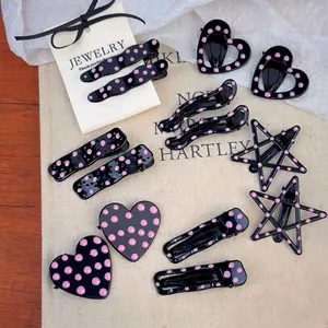 Pink Polka Dot Enamel Metal Hair Clips Heart Star Wave Geometric Bangs Clips For Women Sweet Fashion Hair Accessories