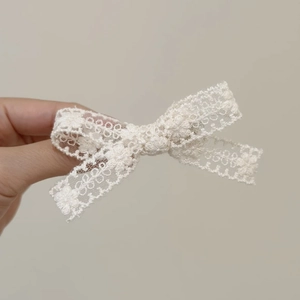 Delicate cream white lace bow hair clip with floral embroidery for women fashion hair accessory