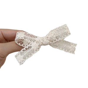 Elegant cream white lace bow hair clip with French vintage floral embroidery textures