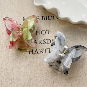 Elegant Butterfly Hair Claw Clip Mori Style Marble Texture Acetate Resin Hairpin For Women Daily Fashion Accessories