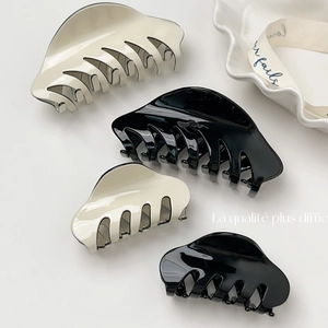 Pince à Cheveux en Acétate de Cellulose Vintage Français Noir Blanc Minimaliste Pince Requin Élégante Épingle à Cheveux Femme