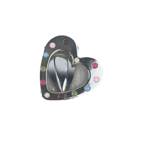 Barrette à cheveux cœur en métal argenté avec pois en émail colorés pour femmes