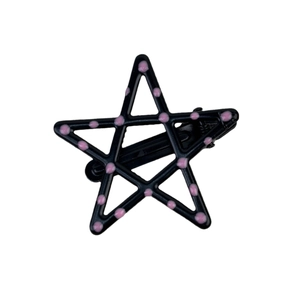 Chic star-shaped black metal hair clip with pink polka dots for women's daily styling