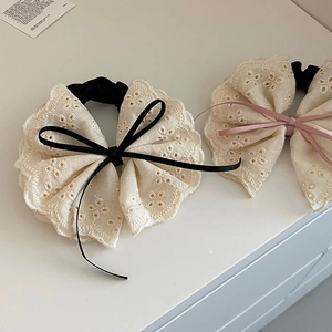 French cream lace bow scrunchie with ballet style ribbon for women hair accessories